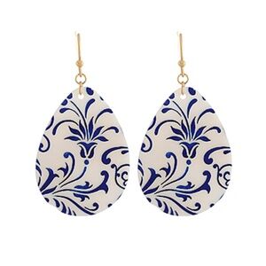 Blue Patterned MOP Teardrop Earrings